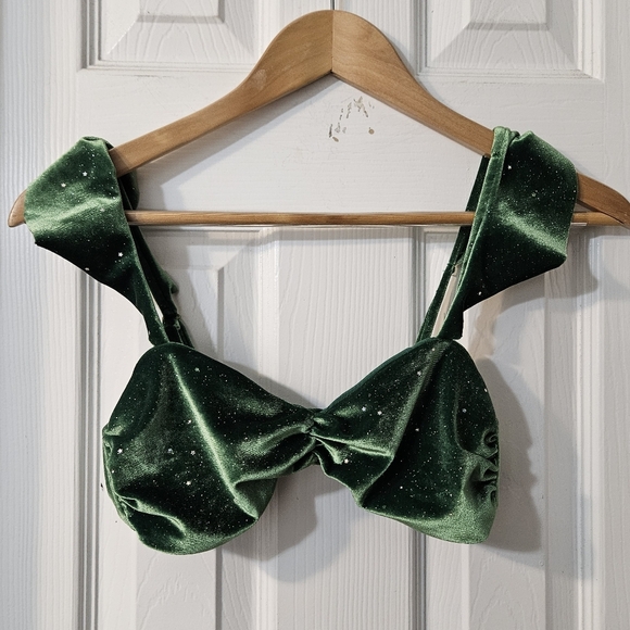 BEACH RIOT Glitter Poppy Bikini Top in Emerald - Picture 2 of 5